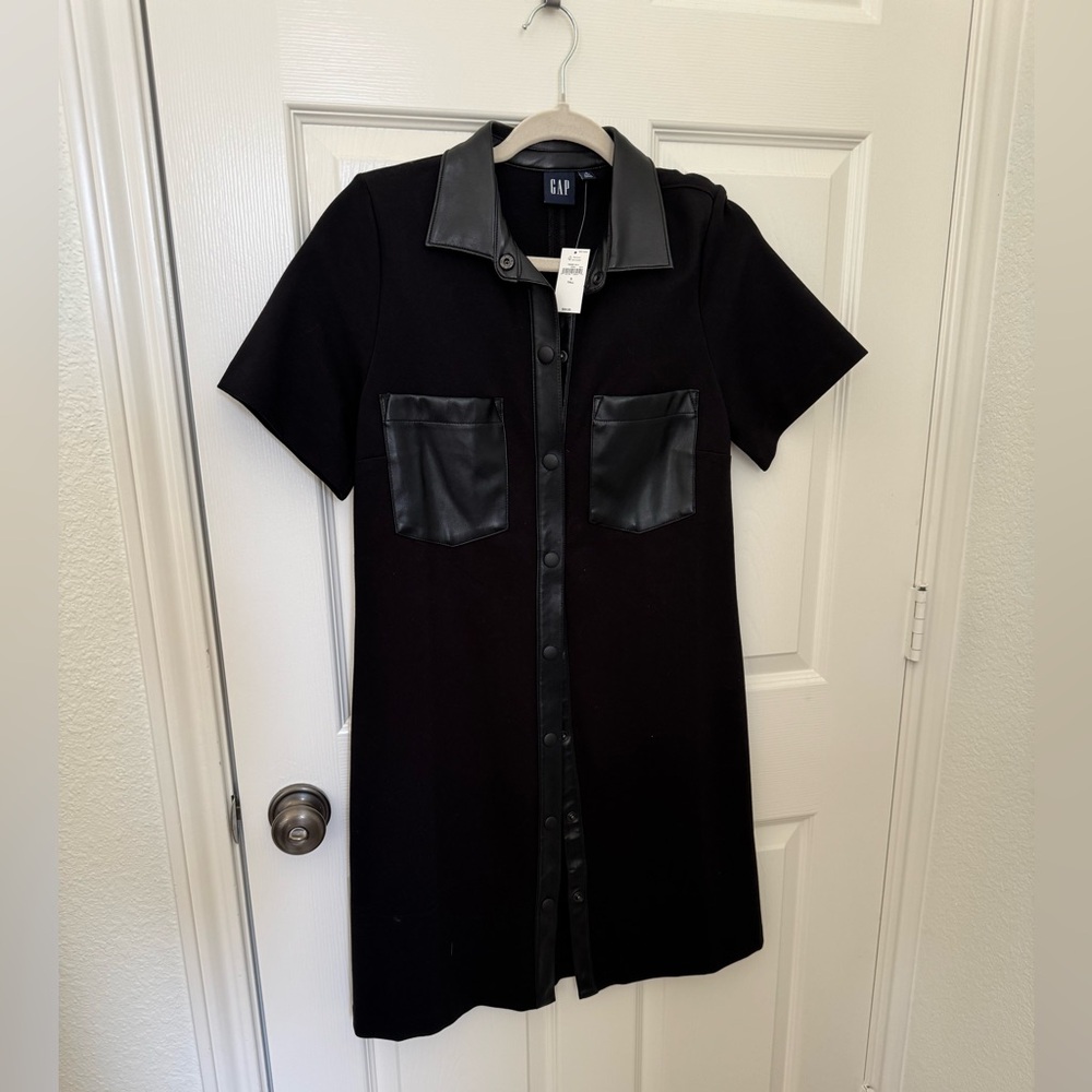 NWT GAP Vegan Leather Black Short Sleeve Dress